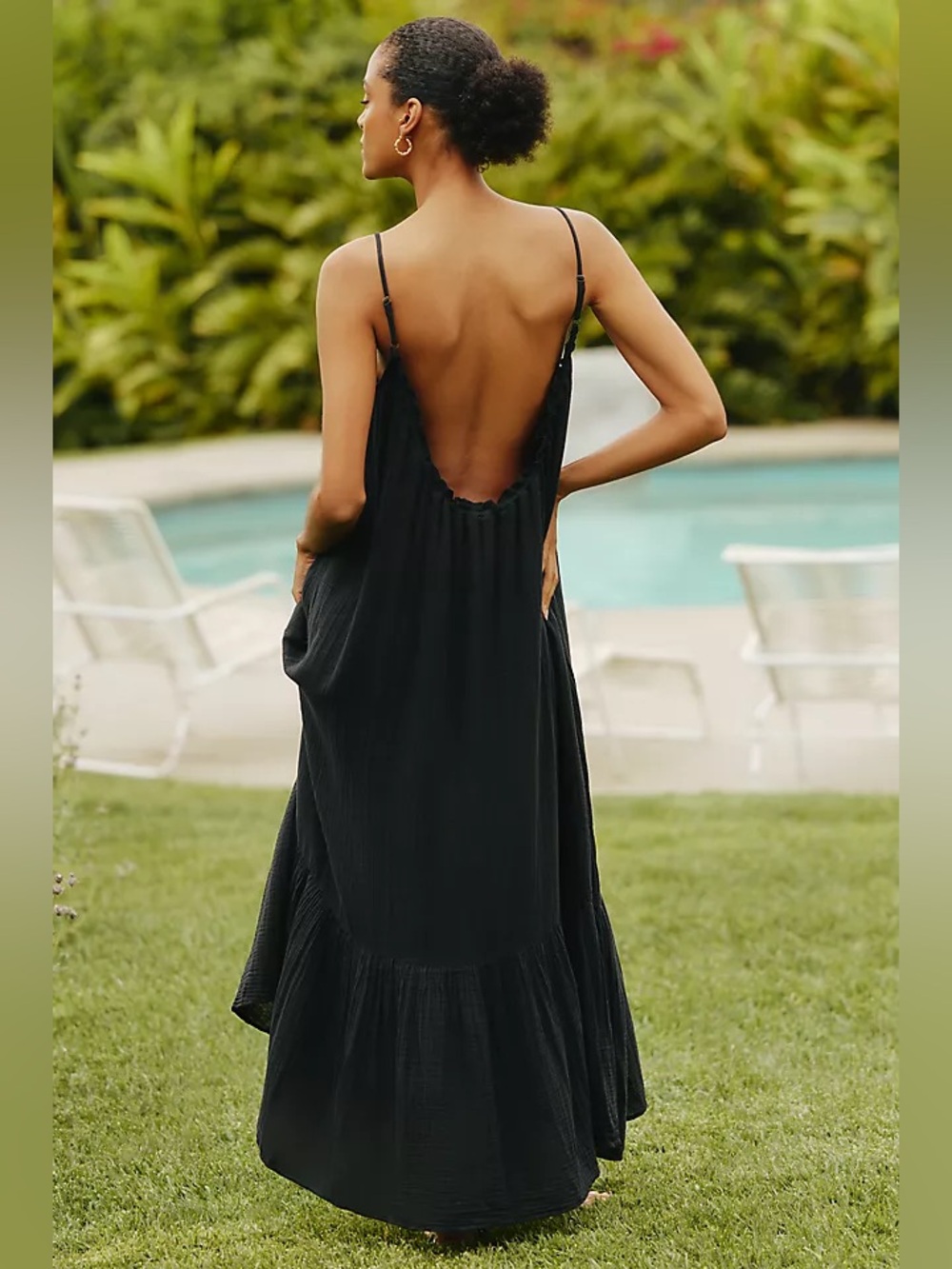 Anthropologie Malika Gauze Maxi Dress in washed black size small open back - Picture 2 of 15